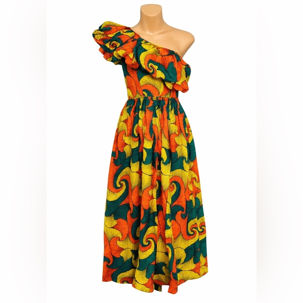 NWT Anthropologie One-Shoulder Printed Midi Dress Belted Sz 2